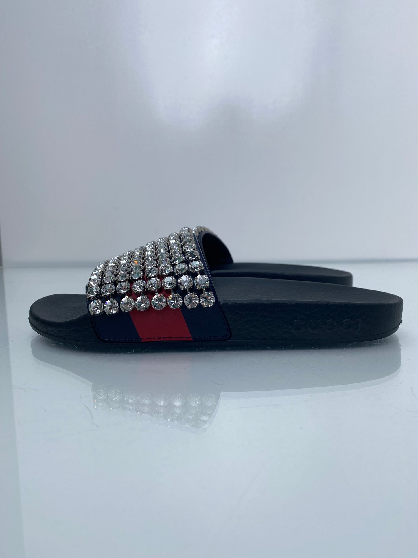 Gucci Black Crystal Slides, 37