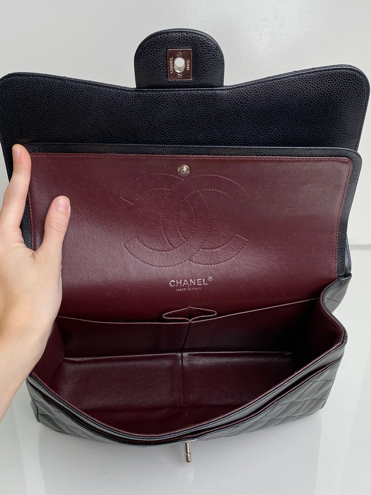 Chanel Black Caviar Classic Jumbo Double Flap Bag SHW #19