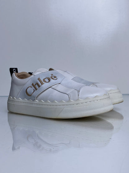 Chloe White Platform No Lace Sneakers, 35