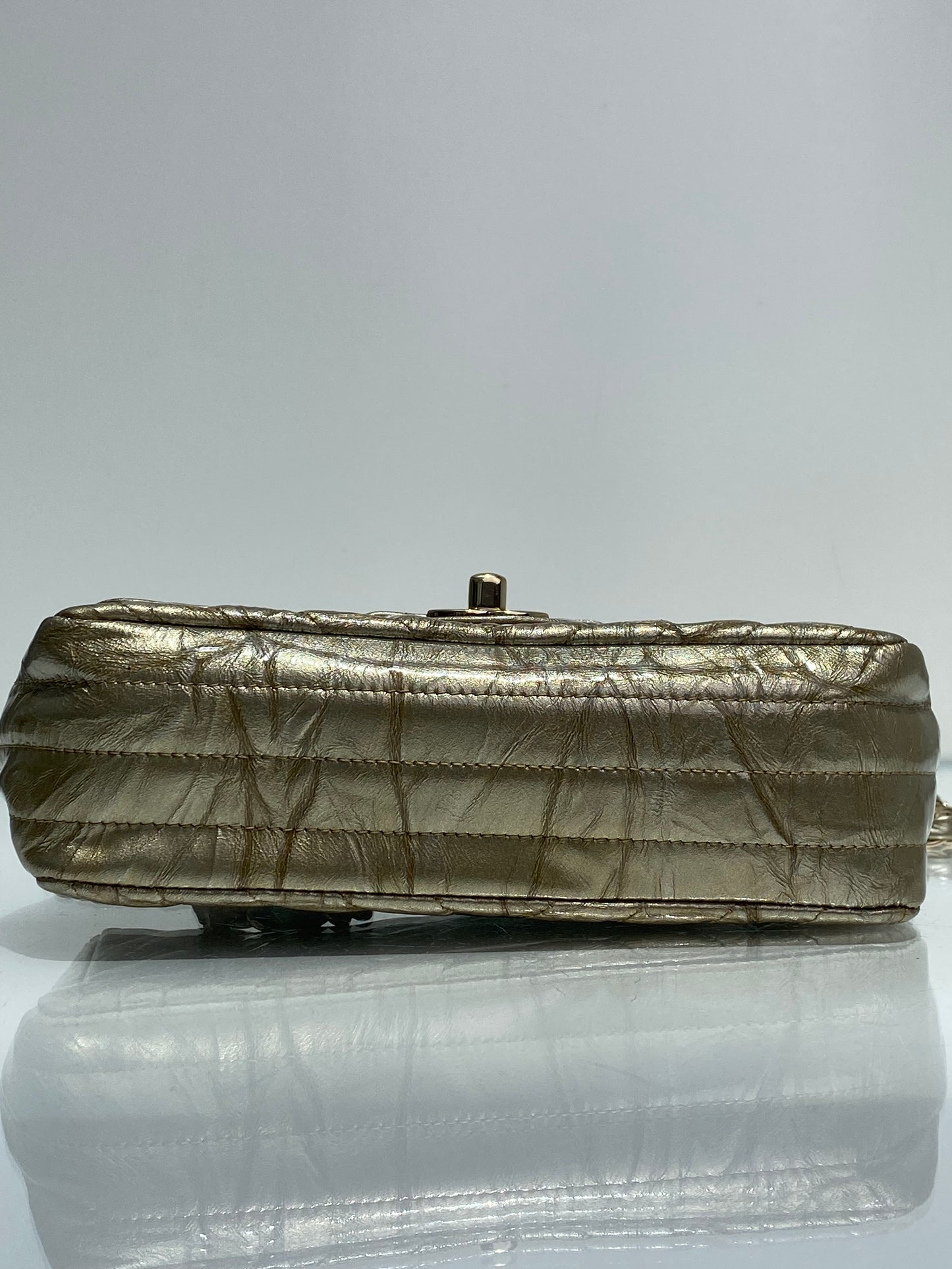 Chanel Classic Flap Small Metallic Crinkled Calf Chevron Crossbody LGHW