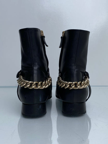 Gucci Black Leather GG Chain Boots, 36.5