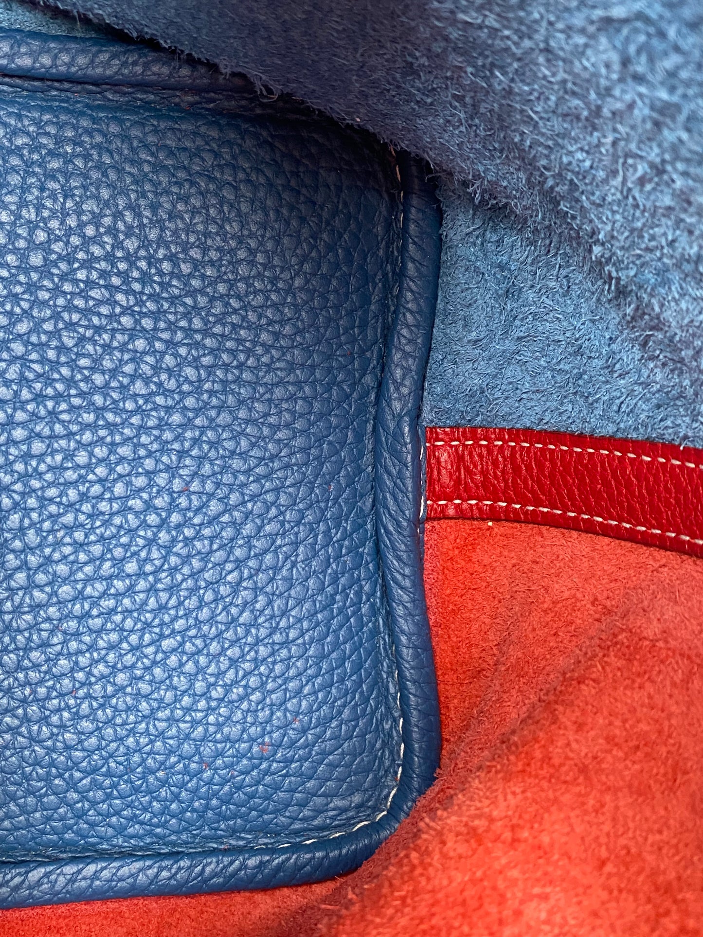 Hermes Picotin Rouge Casaque Bleu Thalassa Clemence PHW #P