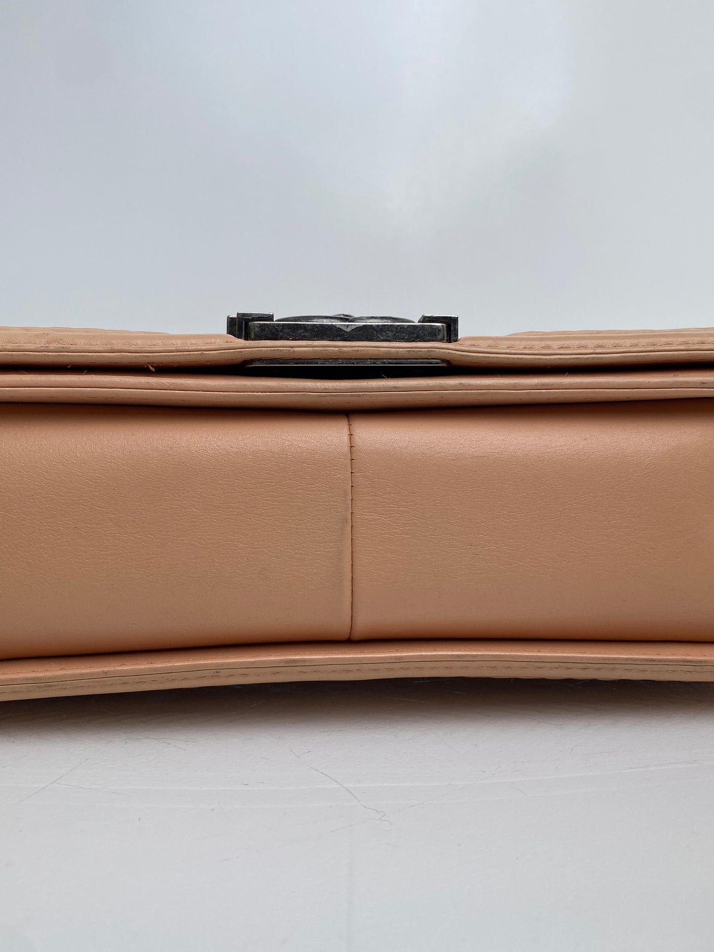 Chanel Medium Boy Bag Beige Stitched Chevron RHW #23