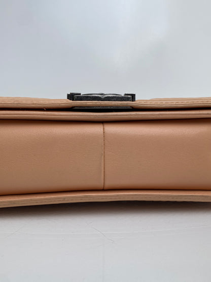 Chanel Medium Boy Bag Beige Stitched Chevron RHW #23