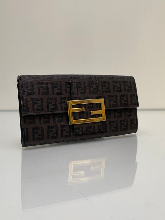 Fendi Dark Brown  Zucca Print Long FF Wallet