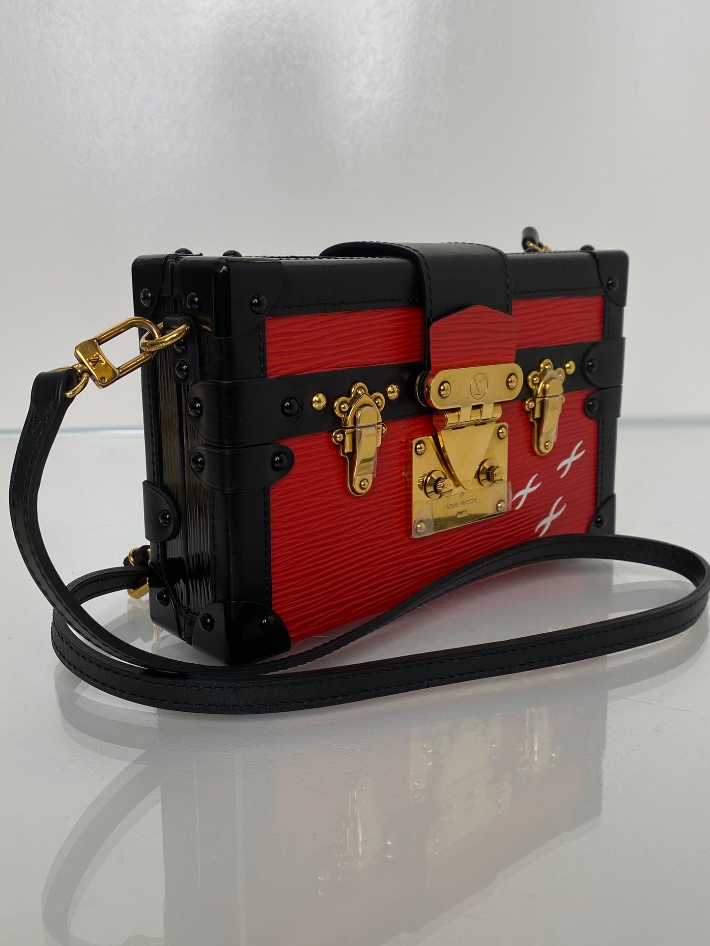Louis Vuitton Red Epi and Black Petite Malle Trunk Crossbody Bag GHW