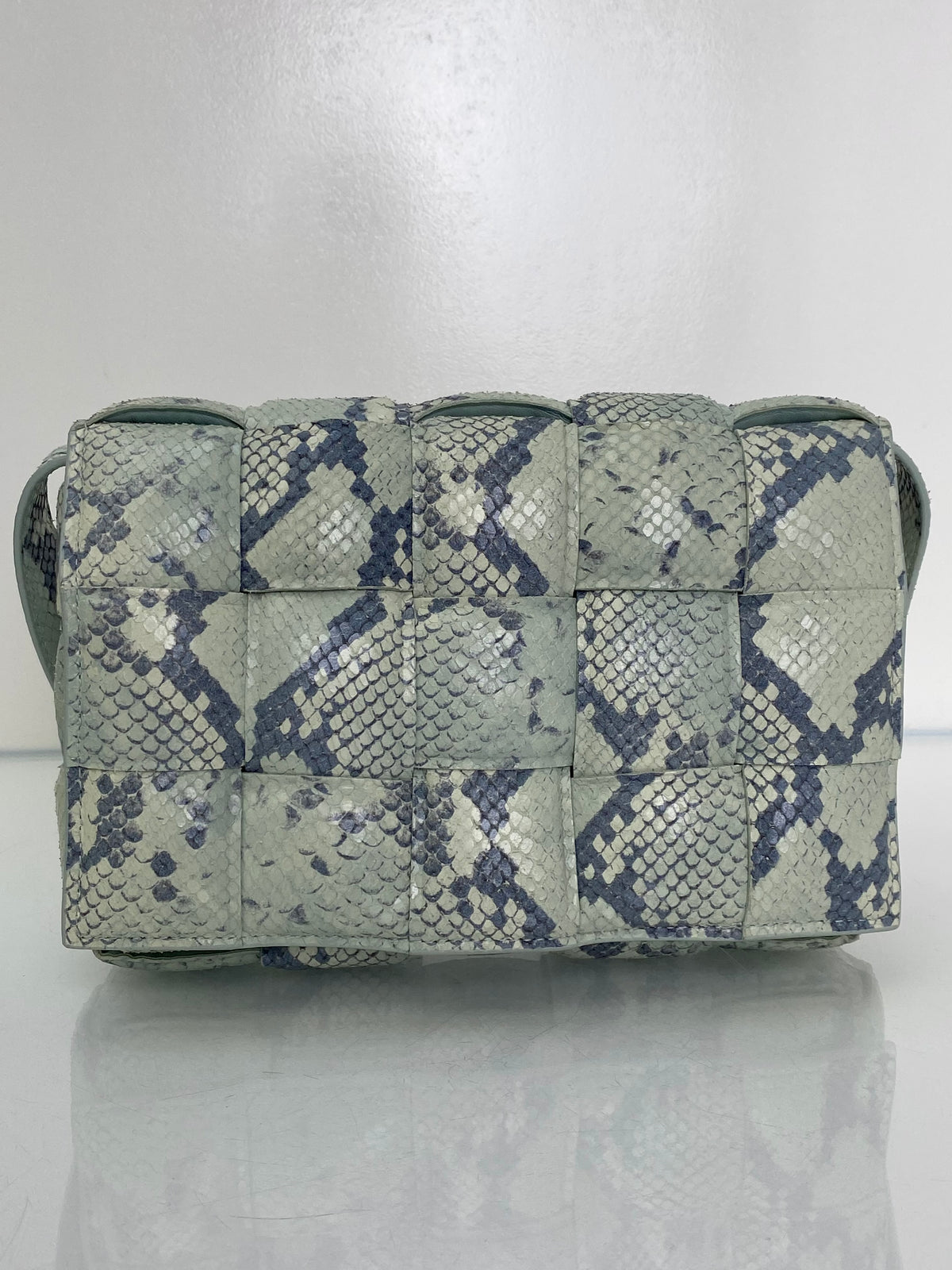 Bottega Veneta Padded Casette Gray & Mint Python Embossed Crossbody Bag SHW