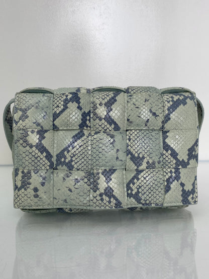 Bottega Veneta Padded Casette Gray & Mint Python Embossed Crossbody Bag SHW