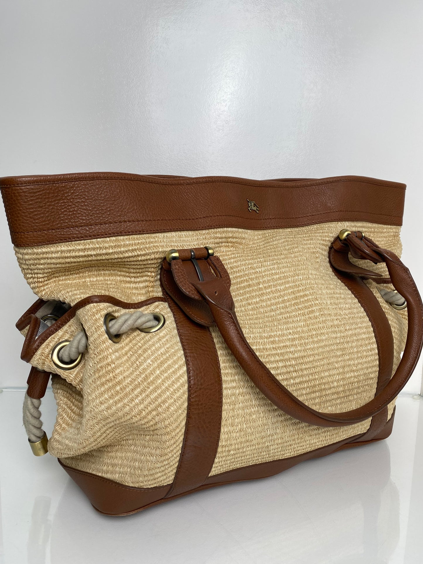 Burberry Brown Raffia Nautical Tote GHW