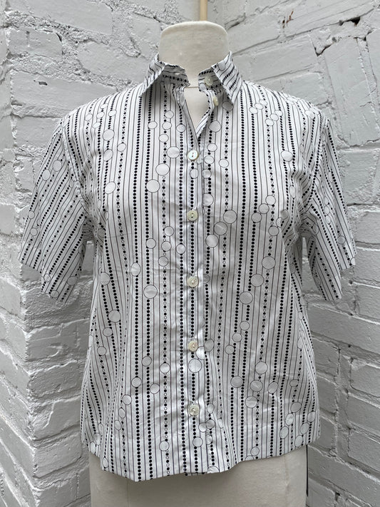 Dolce & Gabbana White & Black Stripe & Dot Button Up Top, 42