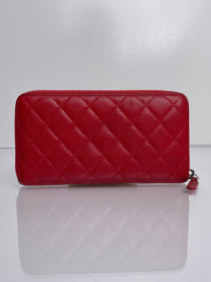 Chanel Red Quilted Caviar Zippy Wallet