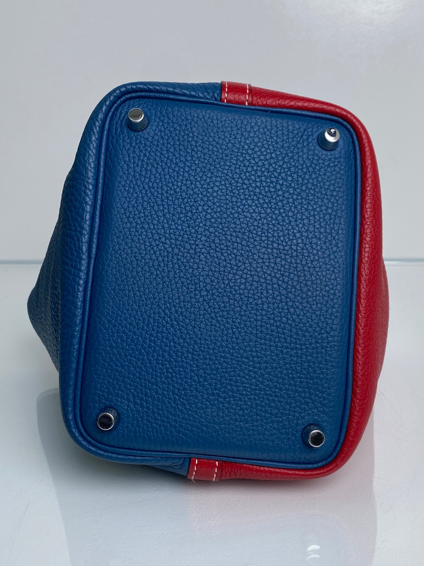 Hermes Picotin Rouge Casaque Bleu Thalassa Clemence PHW #P