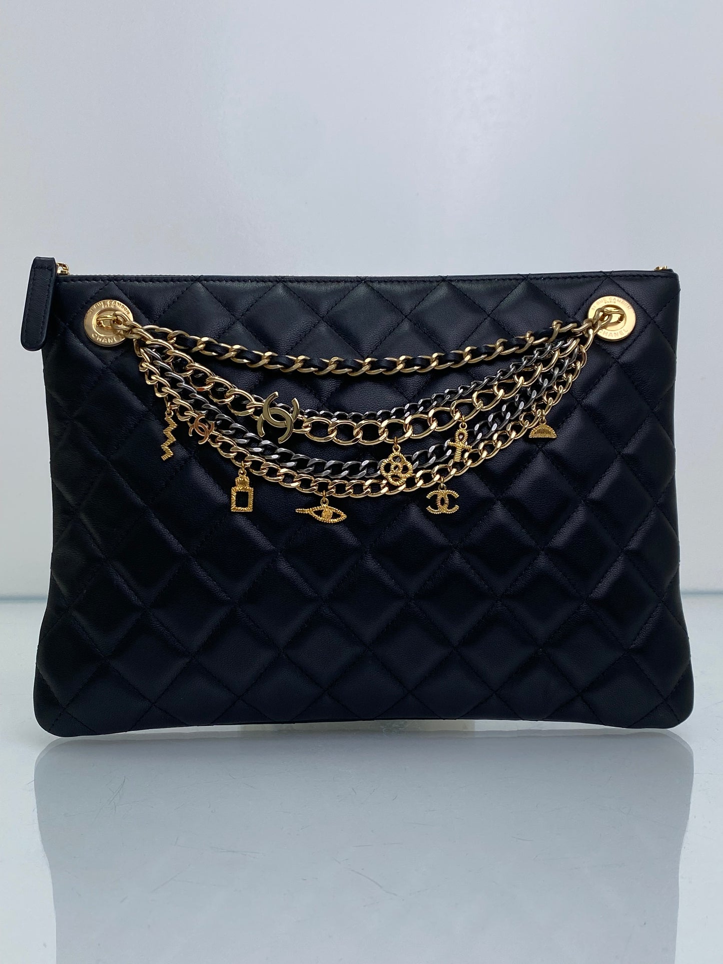 Chanel Black Egyptian Amulet All About Chains O Case Clutch TTHW