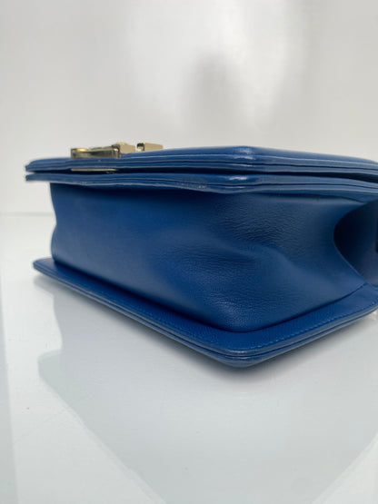 Chanel Boy Bag Blue Chevron Lambskin Small GHW