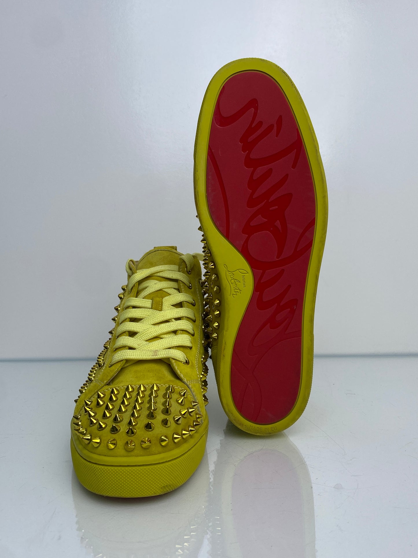 Christian Louboutin Yellow Suede Spiked High-Top Sneakers, 43.5