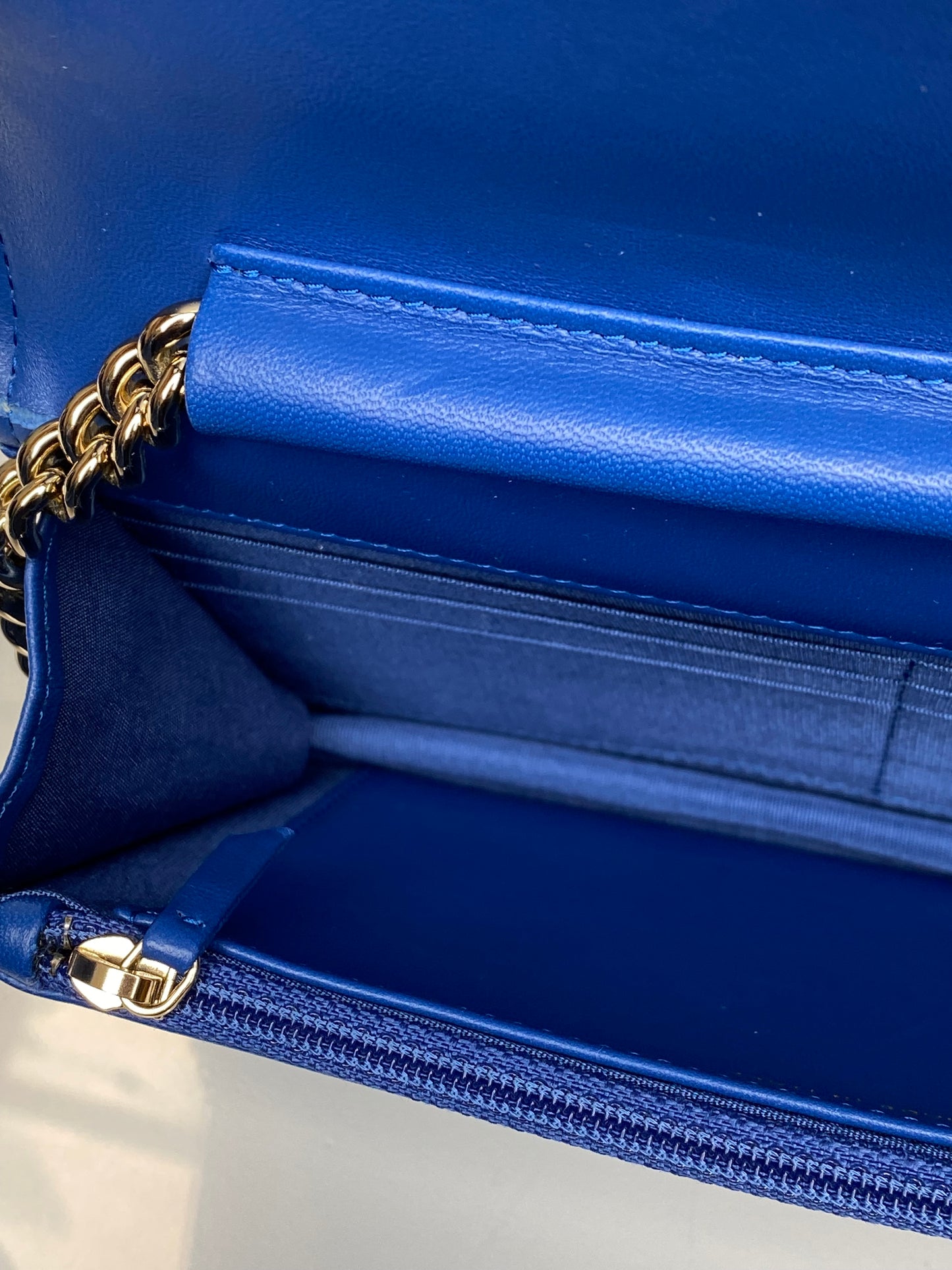 Chanel Boy Wallet on Chain Electric Blue Lambskin GHW