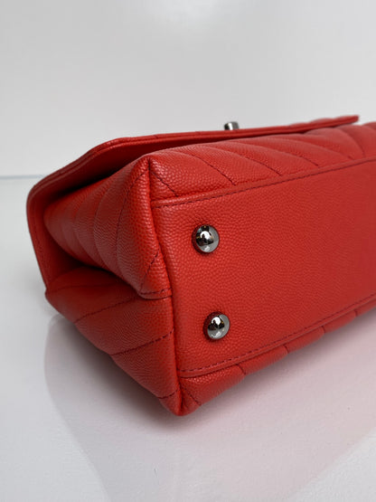 Chanel Red Chevron Coco Handle Bag SHW