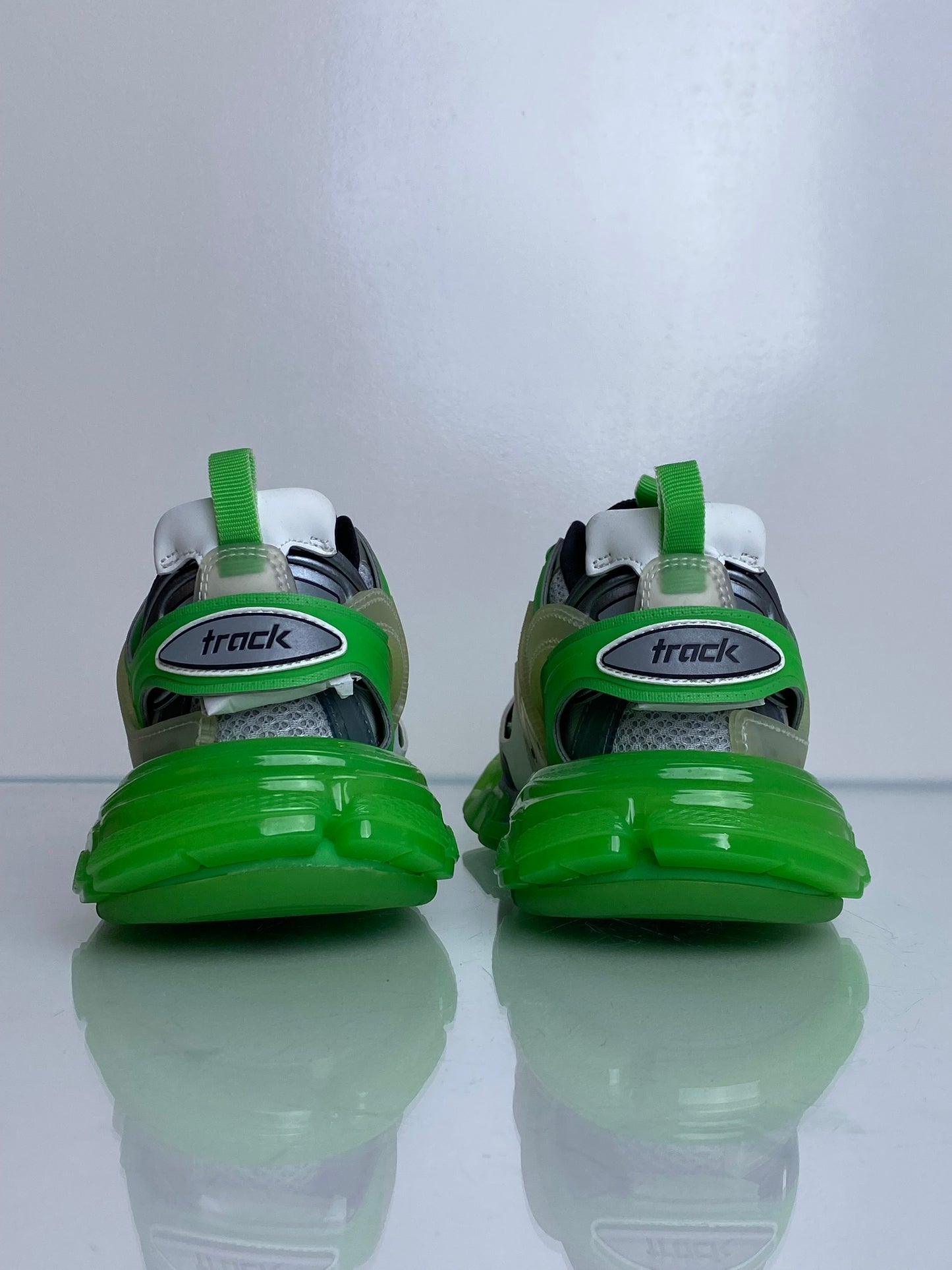 BALENCIAGA White, Grey, & Green Track Sneakers, 9