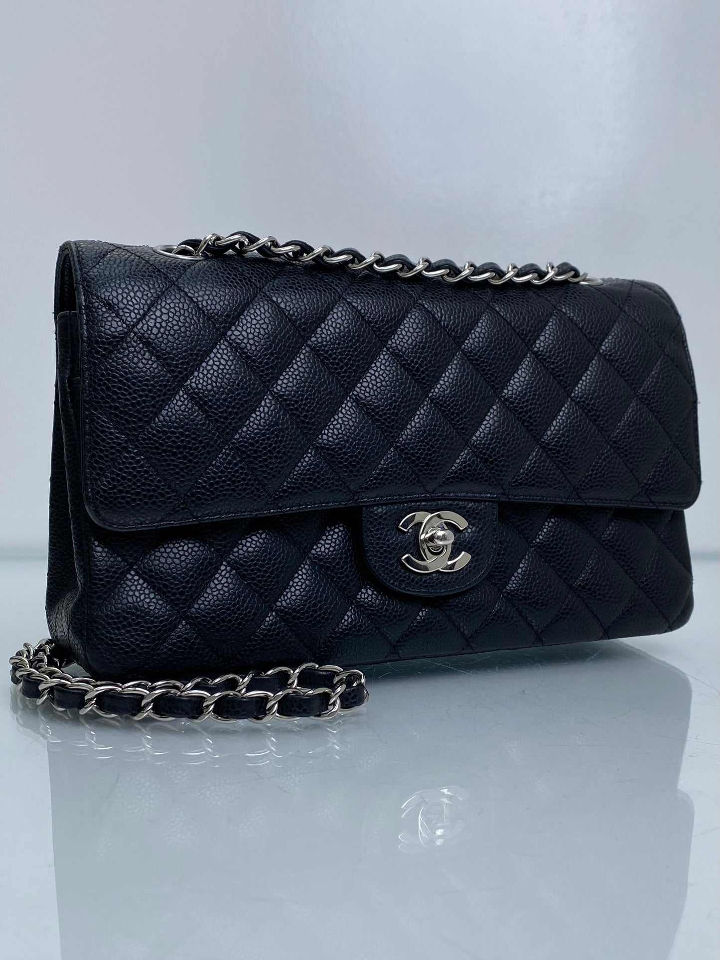 Chanel Black Caviar Classic Double Flap Medium Bag SHW #12