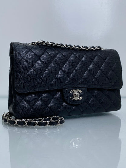 Chanel Black Caviar Classic Double Flap Medium Bag SHW #12