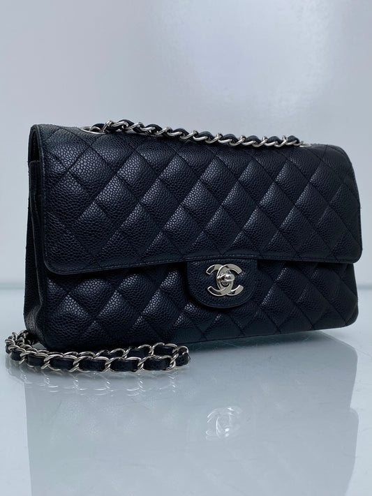Chanel Black Caviar Classic Double Flap Medium Bag SHW #12