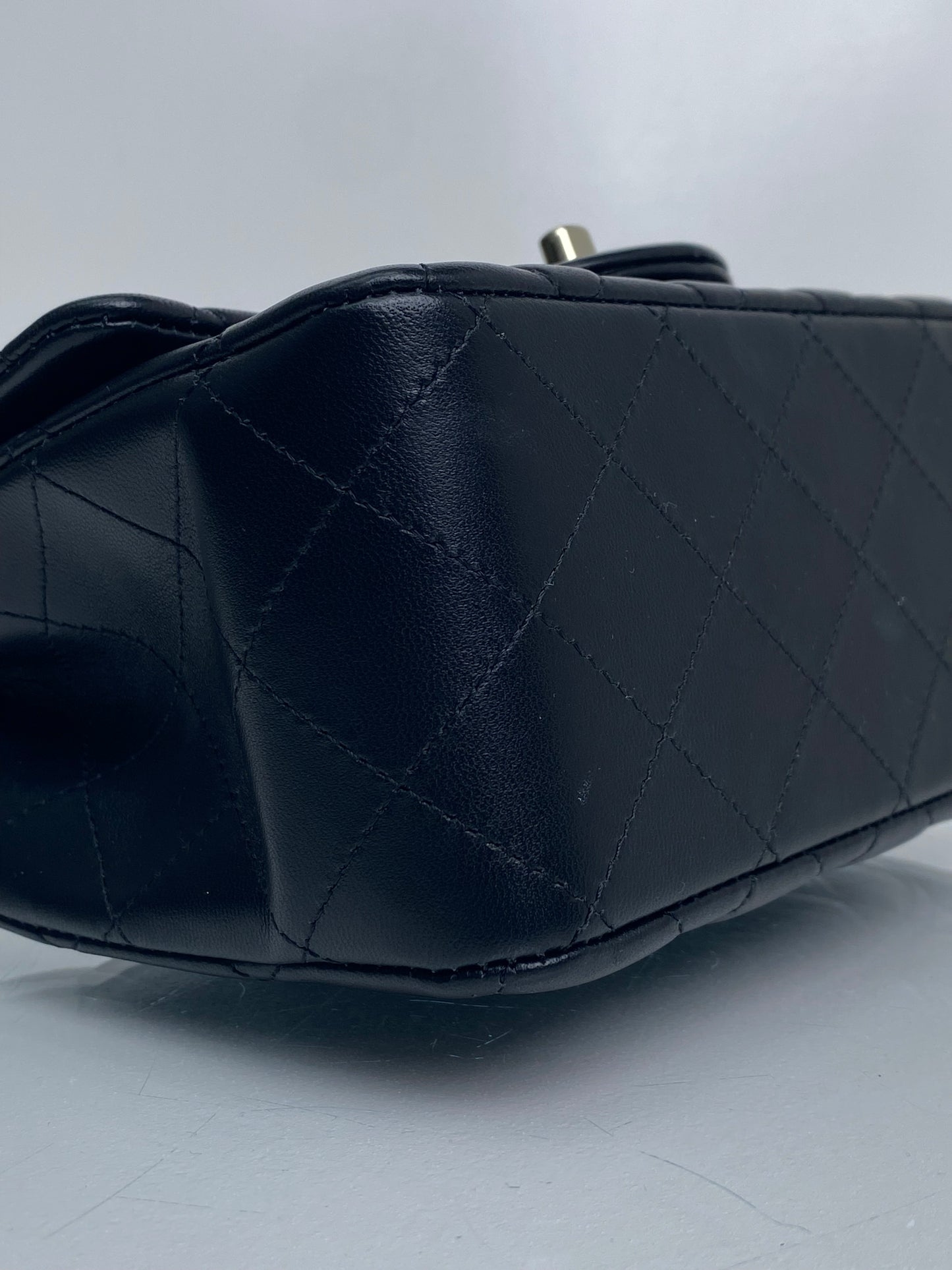 Chanel Black Quilted Lambskin Square Classic Single Flap Mini Bag LGHW