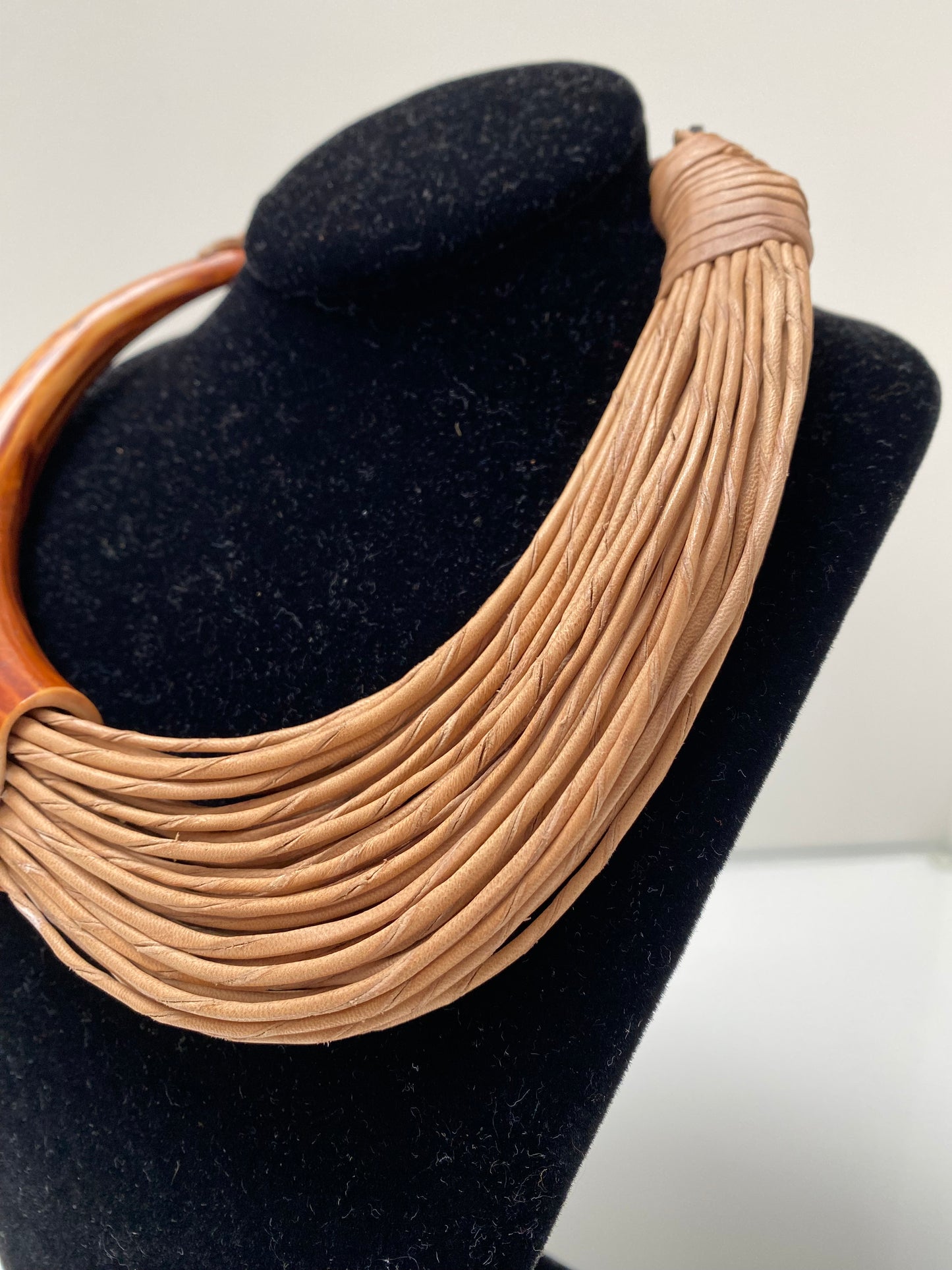 S. Carter Designs Horn and Raffia Sliced Diamond Necklace