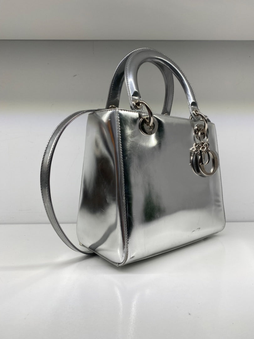 Christian Dior Silver Lady Dior Medium Bag