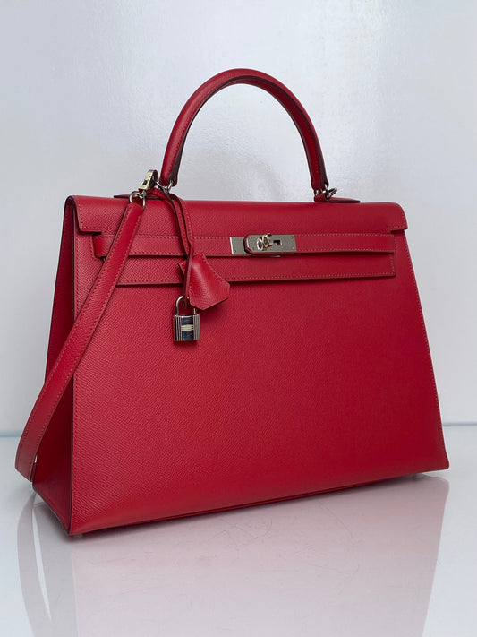 Hermes Kelly 35 Red Epsom PHW #O