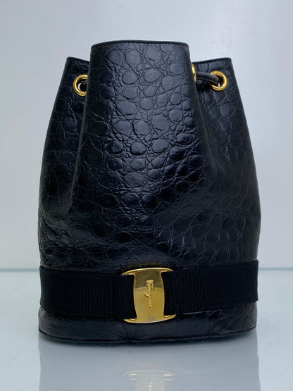 Salvatore Ferragamo Vintage Black Croc Embossed Backpack GHW