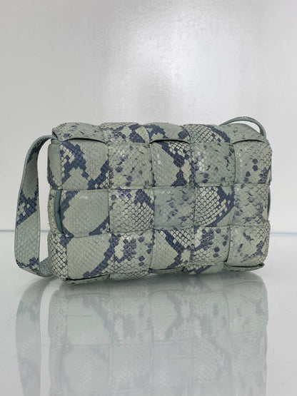 Bottega Veneta Padded Casette Gray & Mint Python Embossed Crossbody Bag SHW