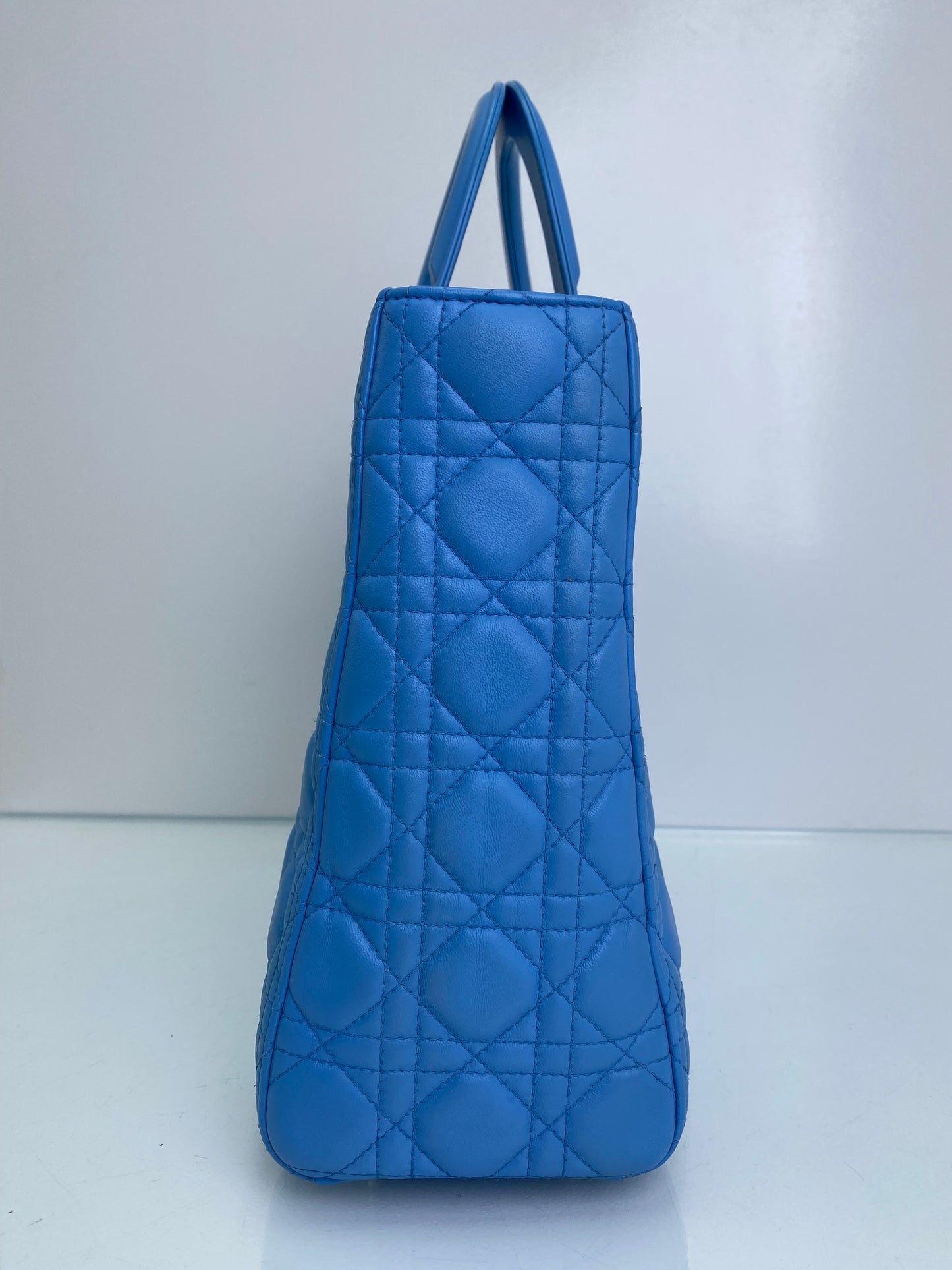 Christian Dior Blue Lady Dior Large Leather Tote SHW
