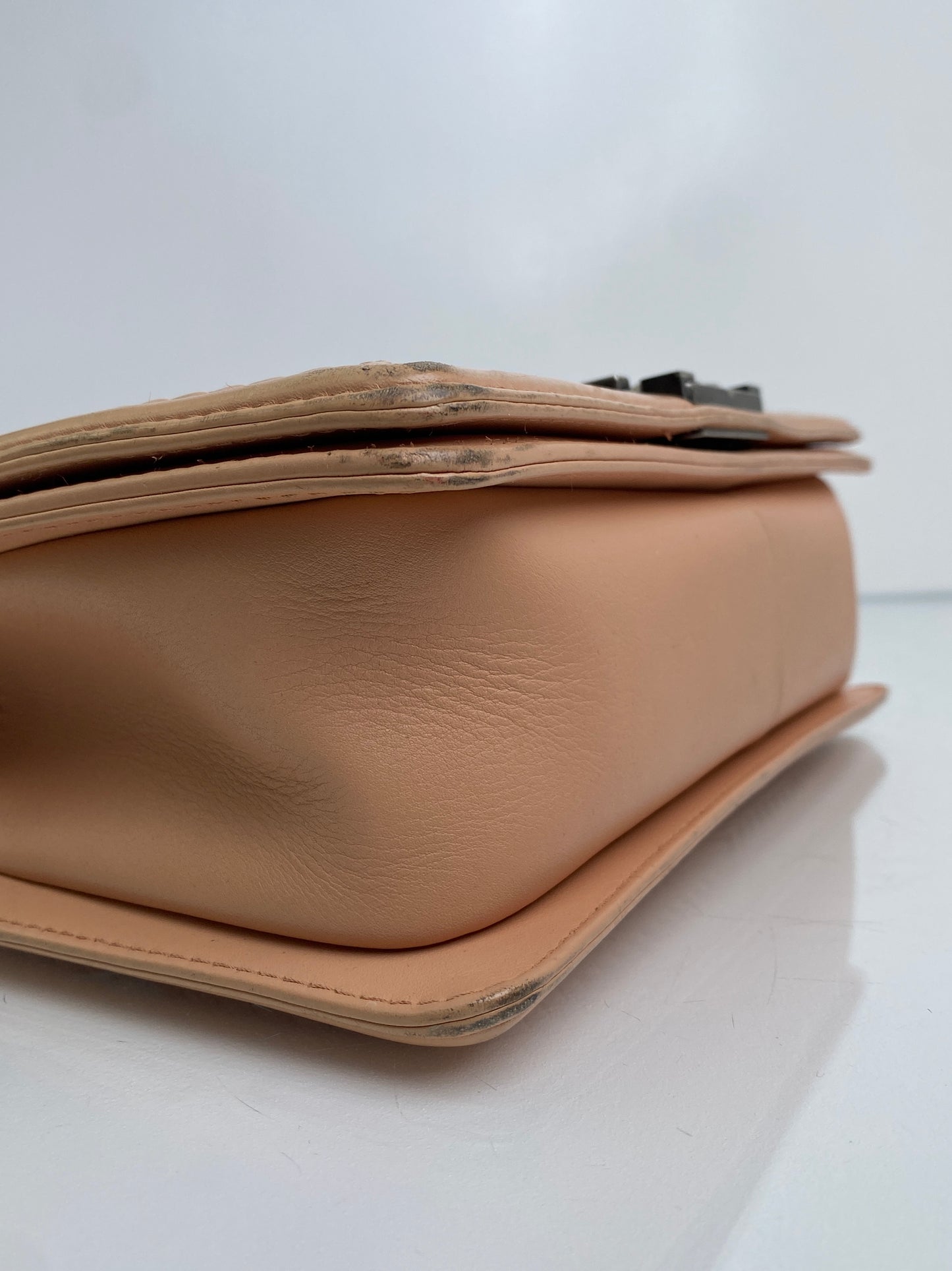 Chanel Medium Boy Bag Beige Stitched Chevron RHW #23