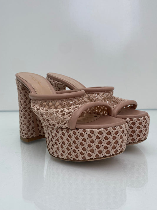 Gianvitto Rossi Mesh/Leather Nude Heels, 37.5