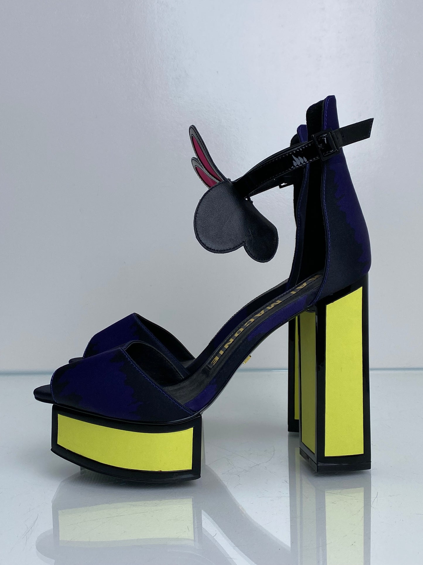 Kat Mconie Purple, Black, & Yellow Flower Heels, 8 (As Is)