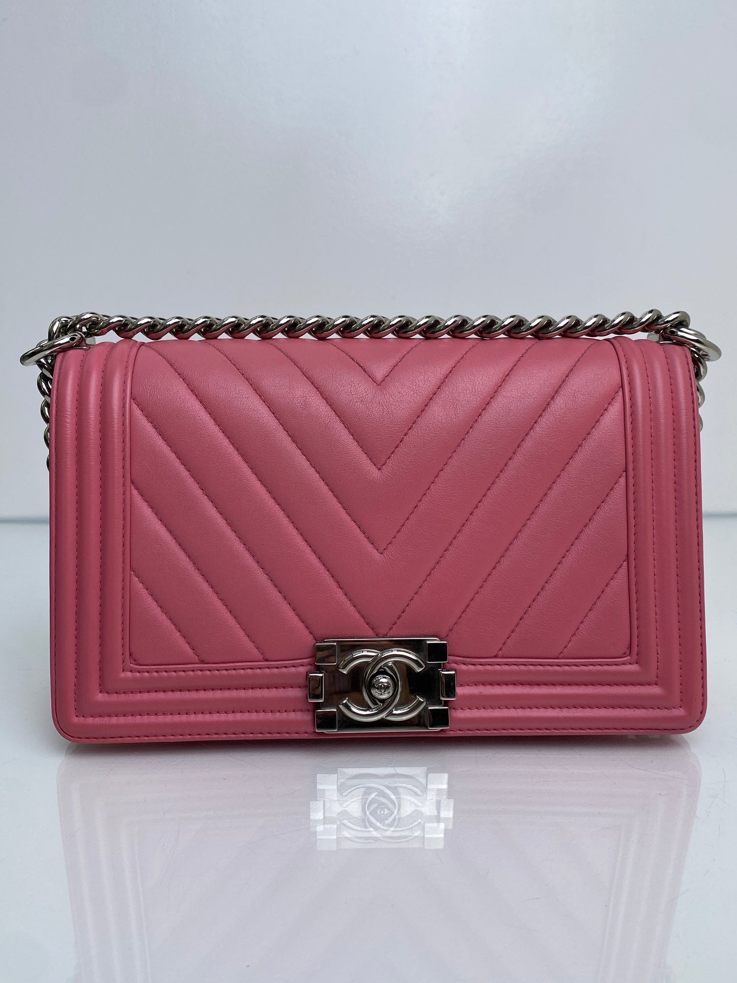 Chanel Pink Medium Chevron Boy Bag SHW #22