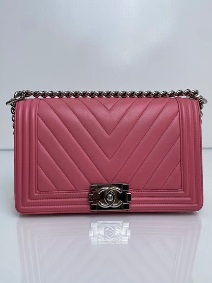 Chanel Pink Medium Chevron Boy Bag SHW #22