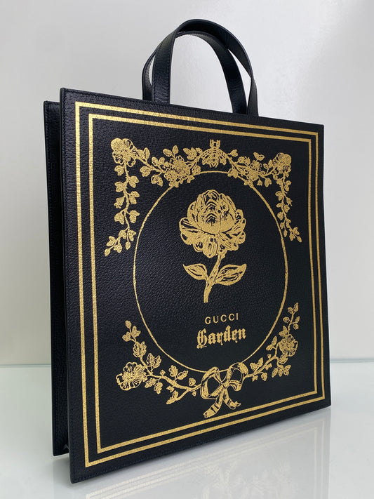 Gucci Garden Black Leather Tote Bag GHW