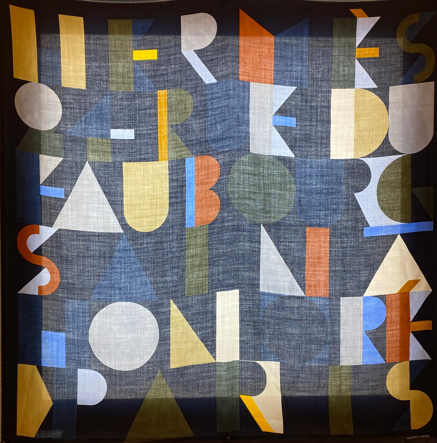 Hermes Navy Block Letter Cashmere Scarf