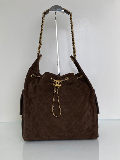 Chanel Dark Brown Suede Medium 25 Hobo Bag GHW