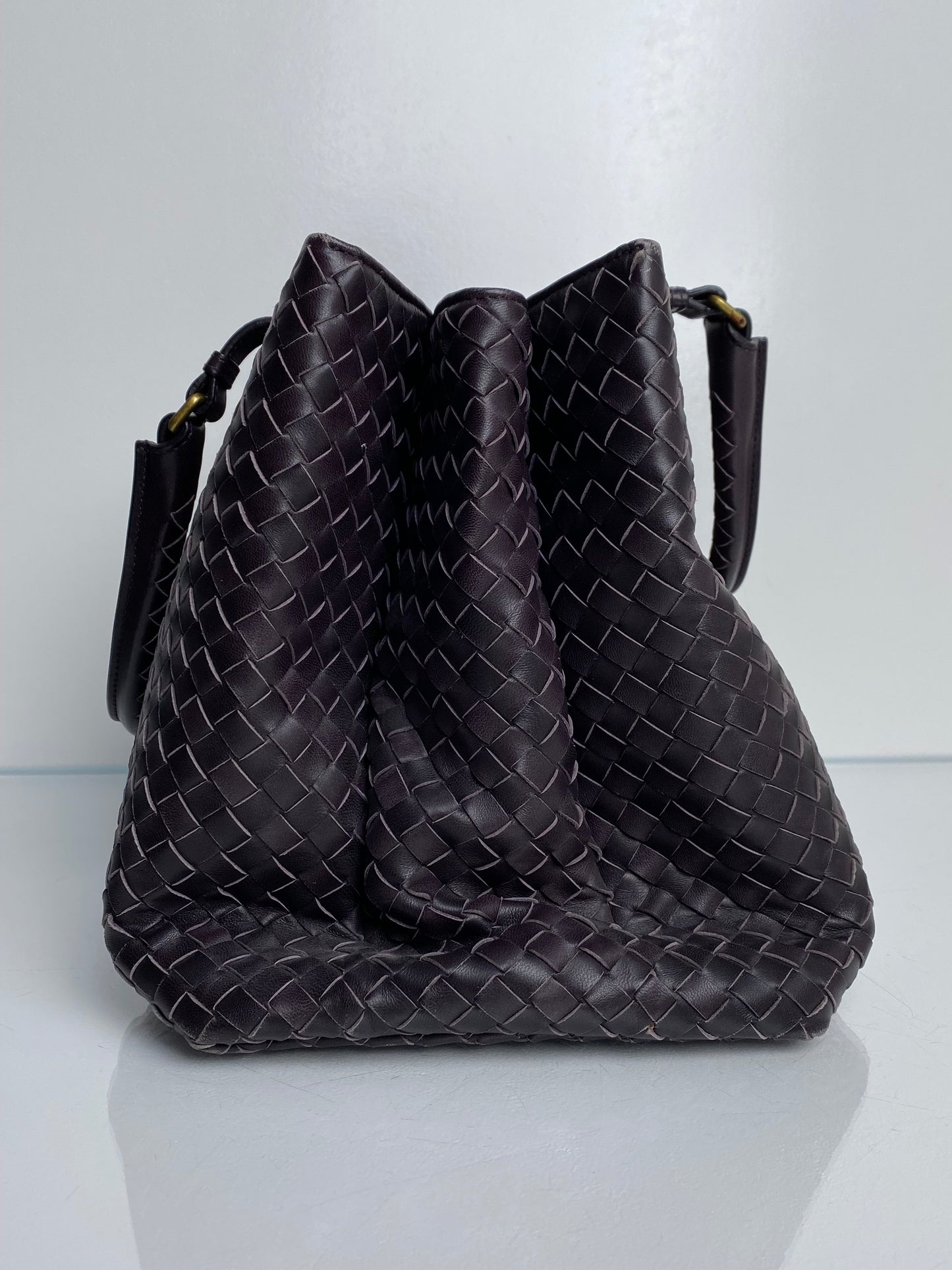 Bottega Veneta Dark Eggplant/Brown Intrecciato Roma Tote Bag GHW