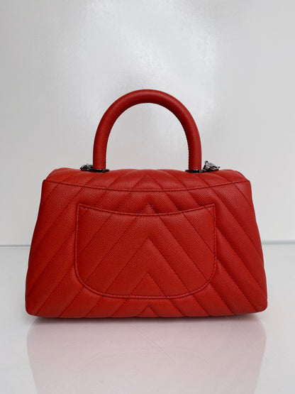 Chanel Red Chevron Coco Handle Bag SHW