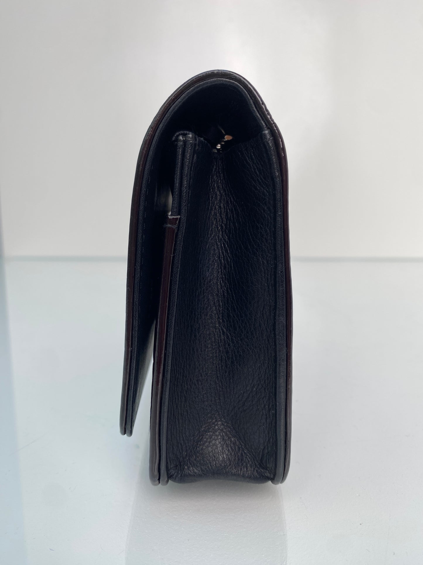 Chanel Dark Brown Patent & Black Camille Wallet On The Chain SHW