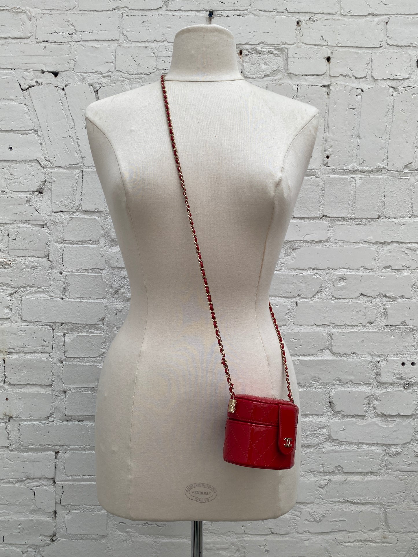 Chanel Red Patent Quilted Small Round Vanity GHW