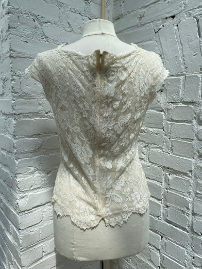 Valentino White Lace Short Sleeve Blouse, 10