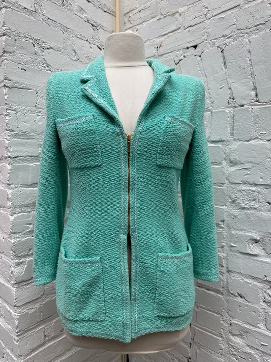 Chanel Teal Tweed Blazer, 42