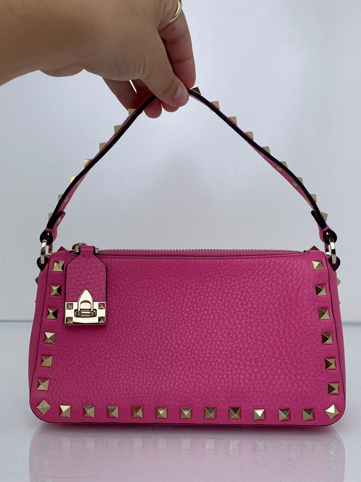 Valentino Pink Rockstud Grainy Calfskin Crossbody Bag GHW