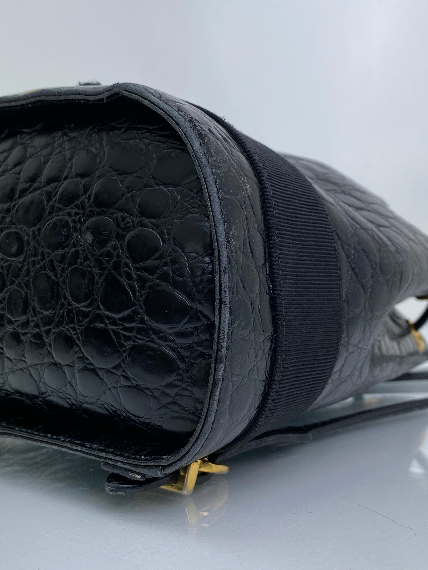 Salvatore Ferragamo Vintage Black Croc Embossed Backpack GHW