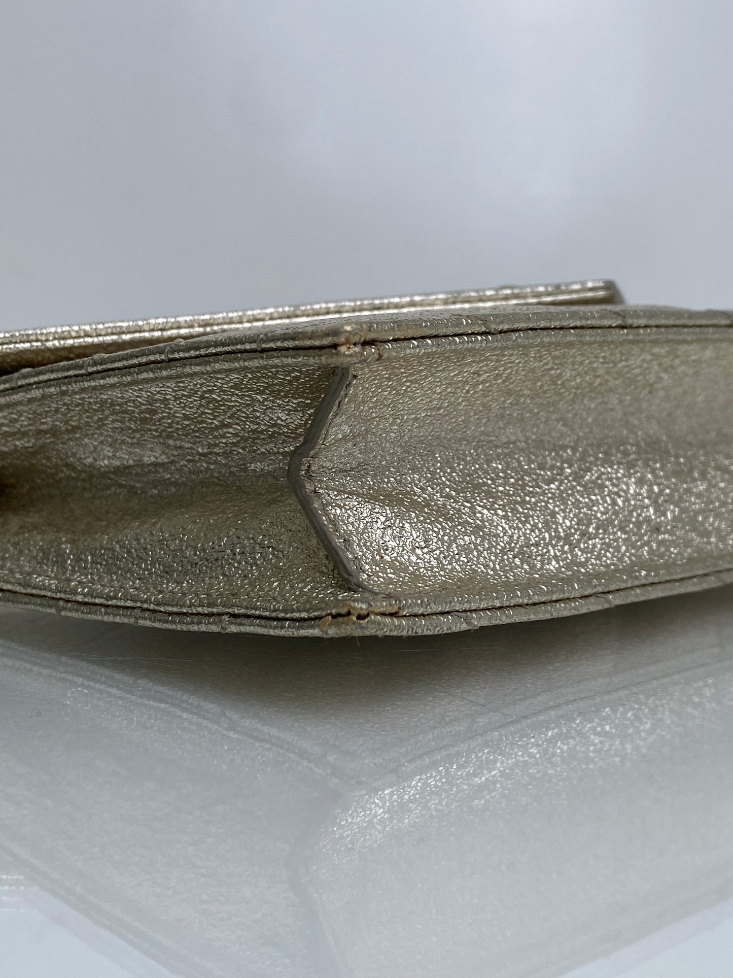 Saint Laurent Cassandra Silver Metallic Chevron Wallet On Chain GHW