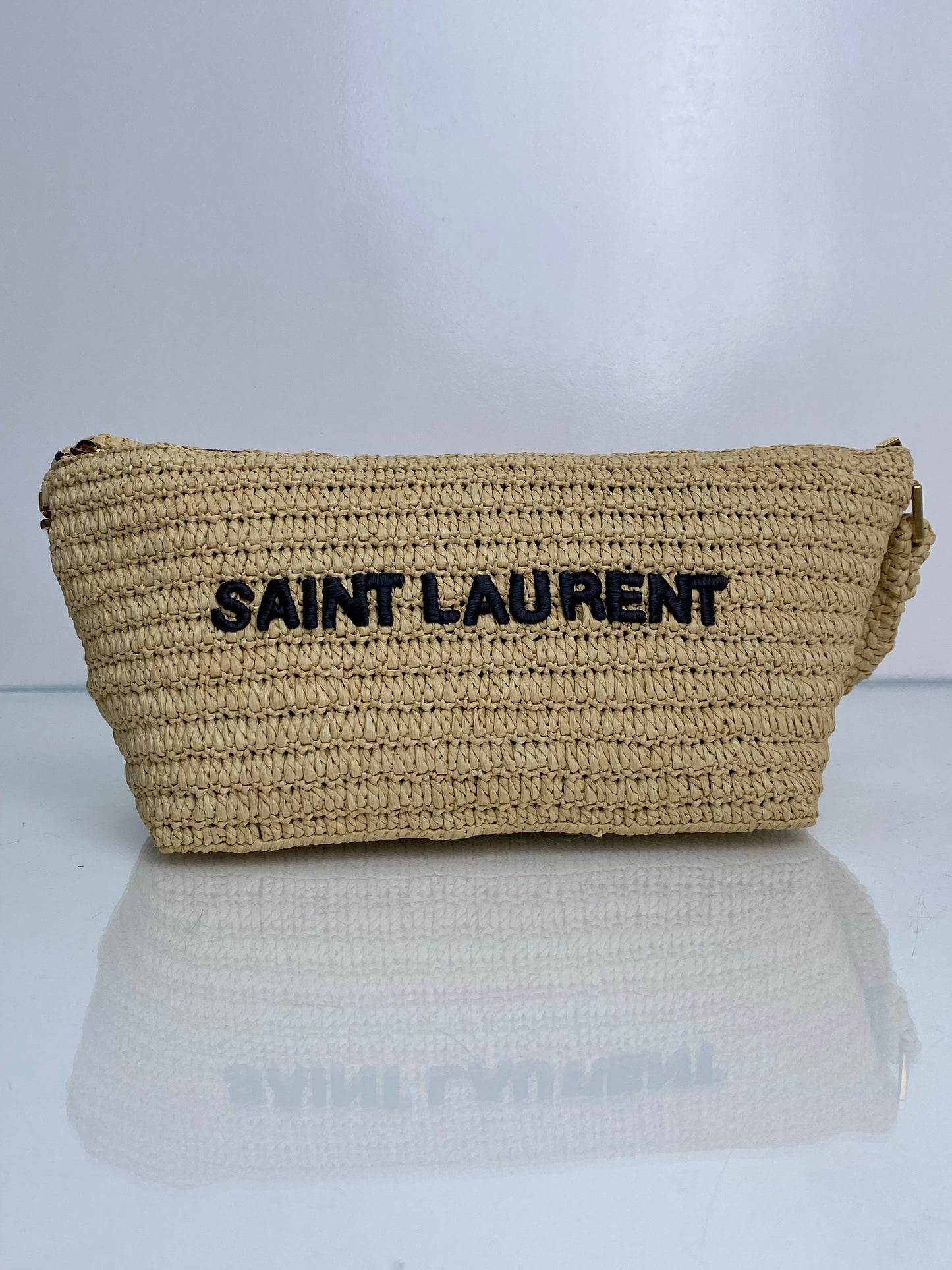 Saint Laurent Tan & Black Raffia Le Tuc Shoulder Bag GHW
